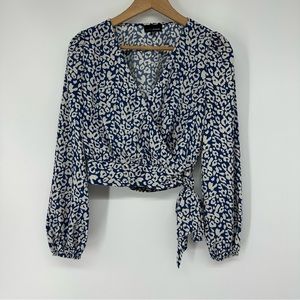 Lucy Paris V Cut Wrap Top Blue Cream Women’s Size S